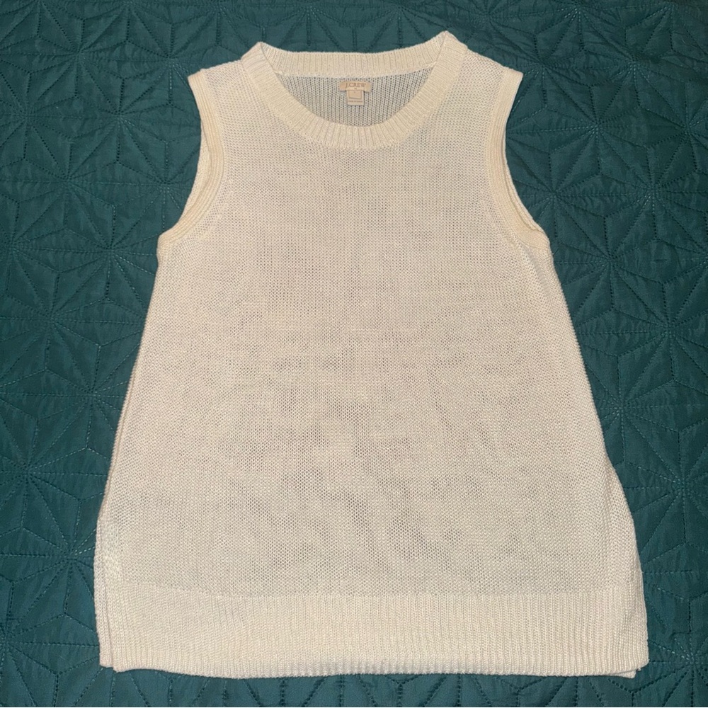 J. Crew Women’s Sleeveless White Knit Sweater Top, Large L, off white